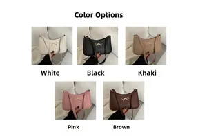 Bow baguette bags in white, black, khaki, pink, and brown with gold metallic hardware