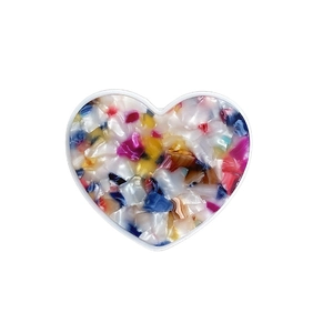 Contrast texture heart-shaped phone grip with colorful marble fragments and white border