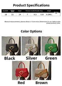 Detailed size chart and dimensions overview for the fashion PU leather trapezoid handbag