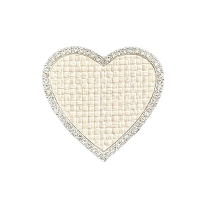 Support de téléphone en forme de cœur tressé beige avec strass brillants de luxe
