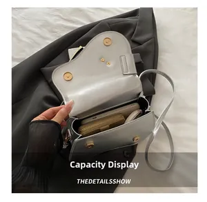 Interior view showing the capacity of the silver saddle bag with a magnetic buckle