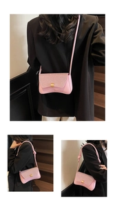 Detail of pink glitter flap bag with gold metal clasp and elegant knotted shoulder strap
