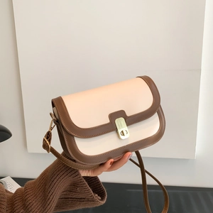 Petit Sac Bandoulière Carré Rétro Pour Femmes En Cuir PU Couleur Contrastée Serrure Métallique Bandoulière Réglable Sac À Main