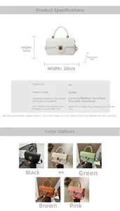 Detailed size chart and specifications for the quilted faux leather handbag with flower lock