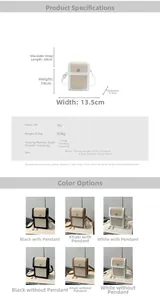 Detailed size chart and multi-angle views of the PU leather crossbody mobile phone bag