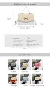 Detailed size chart for quilted PU crossbody bag showing dimensions and colors