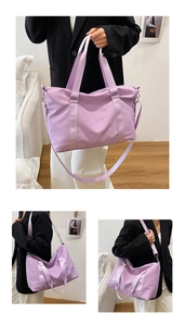 Detailed multi-angle views of a lavender waterproof travel bag for yoga and gym sessions