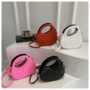Stylish mini PU leather round handbags with crocodile texture in vibrant candy colors