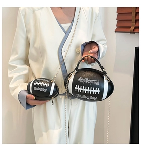 Creative American rugby shaped handbag and mini ball coin purse with metal chain strap