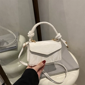 White marble pattern handbag with knot handle and detachable strap for women's crossbody wear