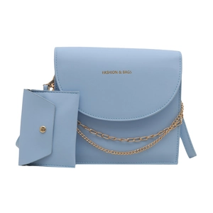 Sac sous le bras en similicuir bleu clair avec chaînes dorées et petit porte-monnaie