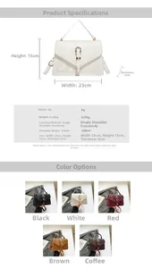 Detailed size specs and color options for the faux snake pattern PU leather crossbody bag