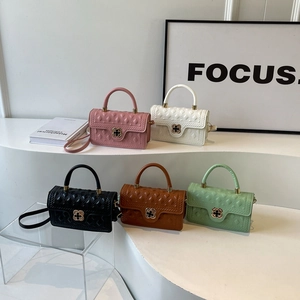 Women PU Leather Quilted Rhombus Crossbody Bag Trendy Clover Metal Lock Top Handle Shoulder Handbag Daily Casual