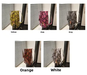 Detailed grid showing faux snake skin texture and fringe tassels in five colors