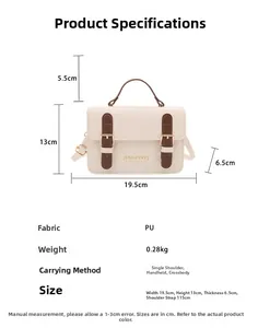 Detailed dimension guide for the cream and brown PU crossbody bag with metal buckle