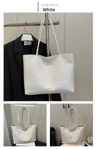 Close-up detail of white woven PU leather tote bag showing intricate texture and stitching