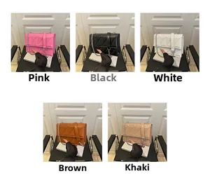 Detailed grid showing quilted chain bags in pink, black, white, brown and khaki colors