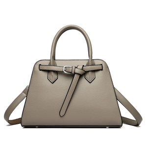 Minimalist elephant grey tote bag in lychee leather with top handle and shoulder strap