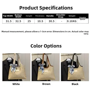 Size chart and dimensions for large capacity handmade woven straw beach tote bag