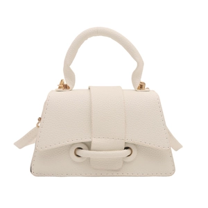 Minimalist beige crossbody square bag with lychee texture and gold metal hardware