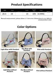 Tableau des tailles et dimensions du mini sac croissant avec détail de nœud