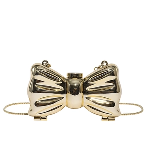 Elegante borsa a mano a forma di fiocco dorato con sottile catena per donna