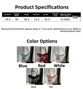 Size chart for women's large tote bag with detailed dimensions and five color options