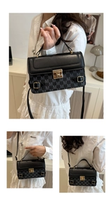 Chic monogram small square bag shown in hand-carry and crossbody styles with gold hardware