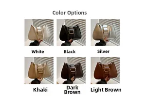 Collection of minimalist retro shoulder bags in six colors with large metal buckle detail