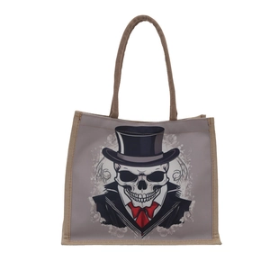 Grand sac cabas en toile Halloween motif gentleman crâne pour femmes été 2025