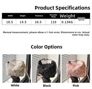 Size chart showing dimensions for a mini rose crossbody bag with 3 color options