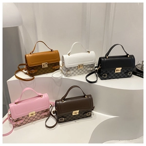 Detailed arrangement of monogram handbags in brown white black pink and coffee tones