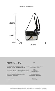 Detailed size specifications for the bicolor woven crossbody bag with silk scarf accent