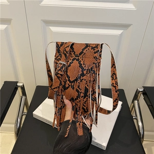 Chic snakeskin pattern crossbody bag with fringe tassels and adjustable shoulder strap