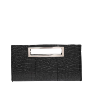 Elegant black crocodile pattern clutch bag with rectangular silver metal handle