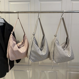 Women Large Capacity Striped Canvas Tote Bag Summer Street Trend Shoulder Bag Casual Adjustable Strap Crossbody Shopping Bag