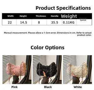 Detailed size specifications and three-color comparison of 3D mesh flower shoulder bags