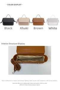 Detail view of woven texture flap and internal compartment of this square crossbody bag