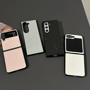 Wrinkled Leather Texture Foldable Phone Case For Samsung Z Flip Fold Slim Hard PC Protective Cover Fashionable Women