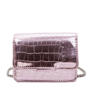 Chic pink metallic crossbody bag with crocodile texture and silver chain strap