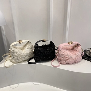 Sac De Soirée Fleur Rose 3D Pour Femmes Élégant Sac À Main Banquet Floral En Maille Mariage