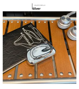 Silver mirror mini box clutch with vintage metal handle and detachable chain strap