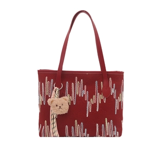 Sac fourre-tout rouge avec broderie vagues colorées et breloque ours pour l'été