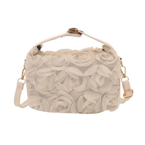 Sac à main élégant blanc crème avec pétales de fleurs 3D et bandoulière dorée réglable