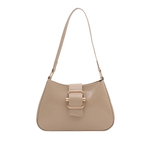 Borsa sottobraccio minimalista in pelle PU beige con fibbia rettangolare dorata