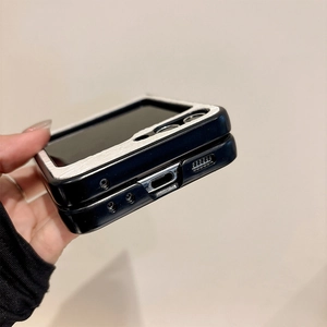 Detail view of the precise cutouts and slim leather texture on the folding flip phone case