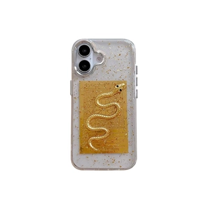 Luxury clear iPhone case with gold foil and 3D golden snake emblem for New Year