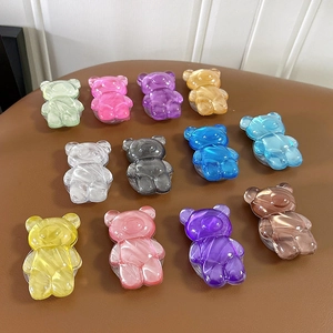 Korean Ins Marble Texture Bear Phone Airbag Grip Stand Retractable Lazy Desk Support Universal Translucent Resin Bracket