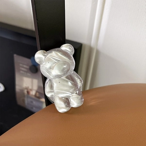 Transparent textured bear pop socket phone grip for mobile desk stand support use