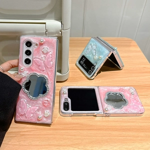 Custodia a specchio con farfalla e strass di lusso per Samsung Z Flip 6 e Z Fold 5